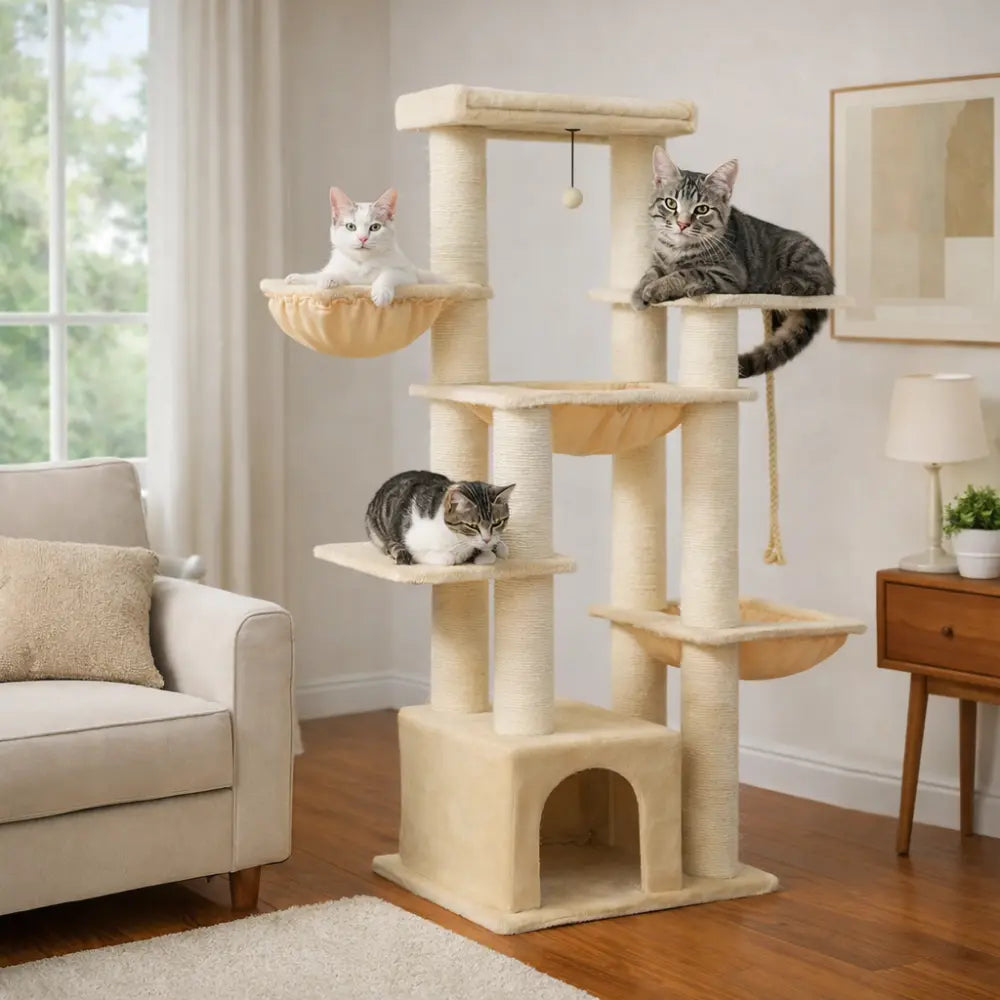 Arbre à chat XXL avec hamacs et griffoir sisal | TOWER™