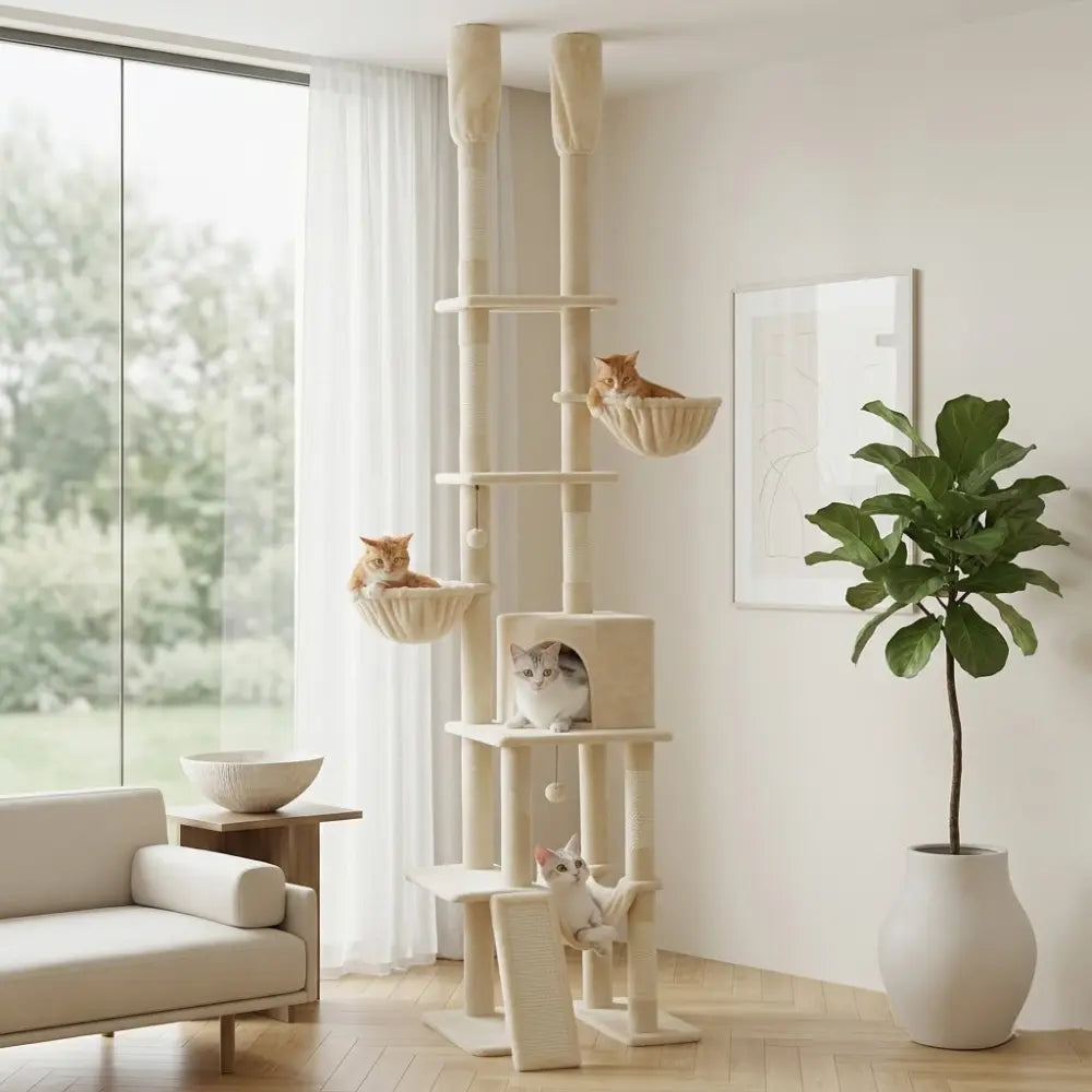 Arbre à chat XXL sol plafond réglable avec hamacs | VERTIGO™