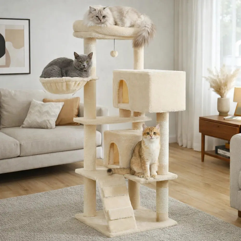 Arbre à chat en bois avec condo XXL et hamac | VELTO™