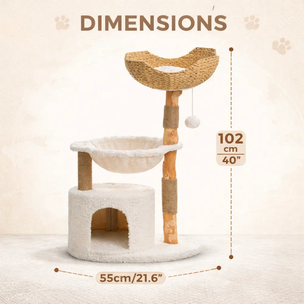Arbre à chat en bois avec panier en rotin et hamac | ARBOR™
