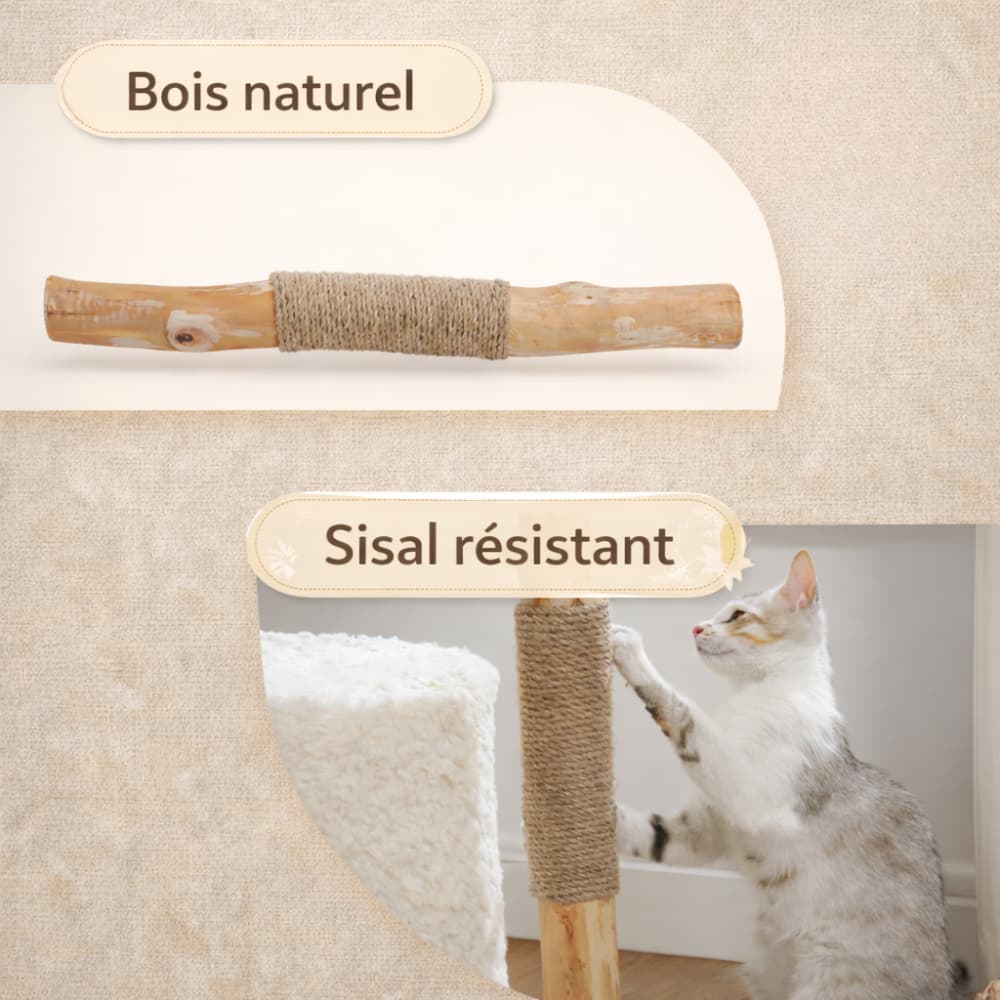 Arbre à chat en bois avec panier en rotin et hamac | ARBOR™
