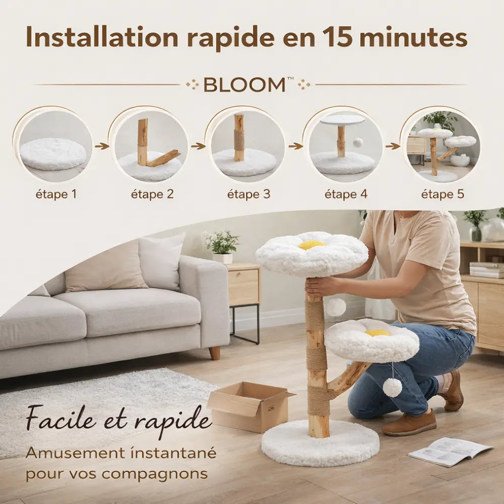 Petit arbre à chat en bois design avec griffoir | BLOOM™