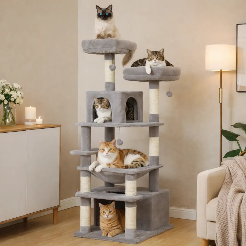 Arbre à chat avec hamac, niches et griffoirs | HAVEN™