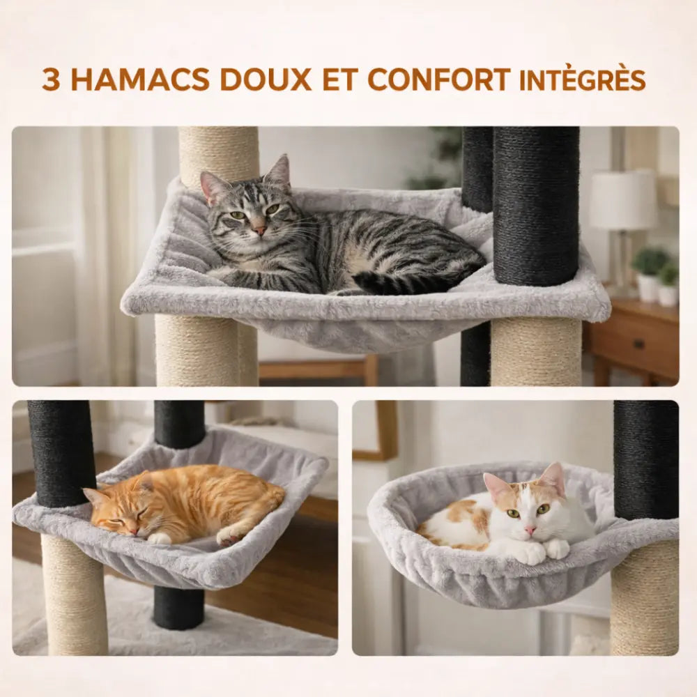 Arbre à chat XXL avec hamacs et griffoir sisal | TOWER™