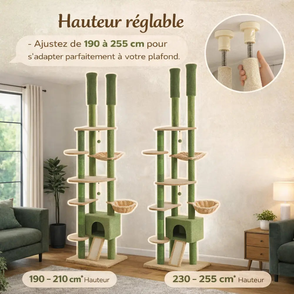 Arbre à chat XXL sol plafond réglable avec hamacs | VERTIGO™