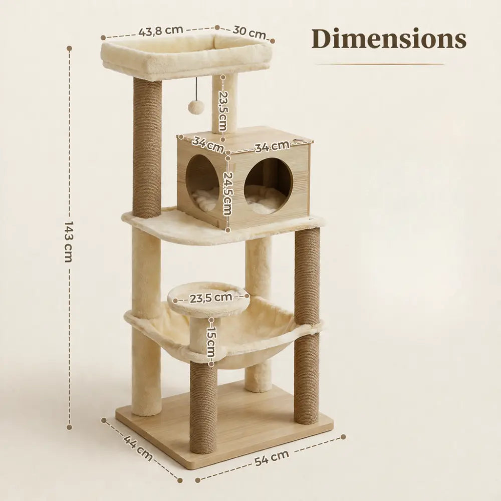 Arbre à chat bois avec hamac et condo fermé | FORESTA™