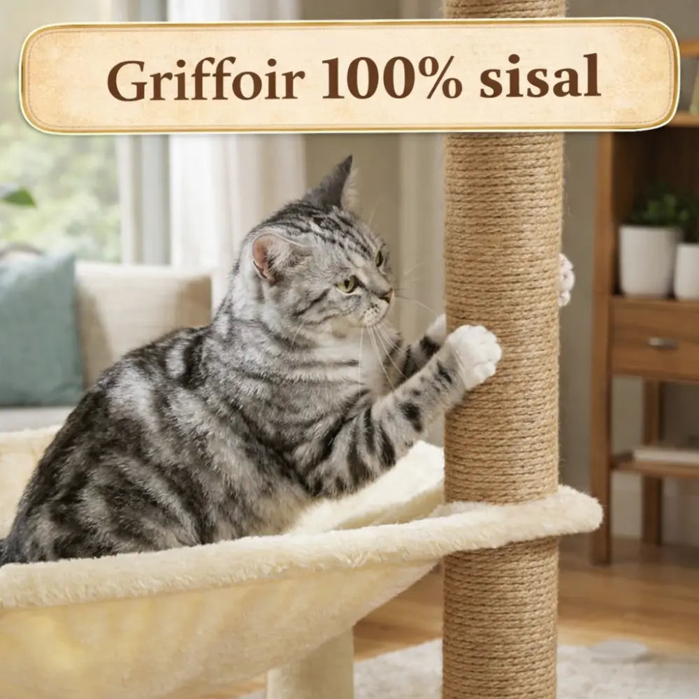 Arbre à chat bois avec hamac et condo fermé | FORESTA™