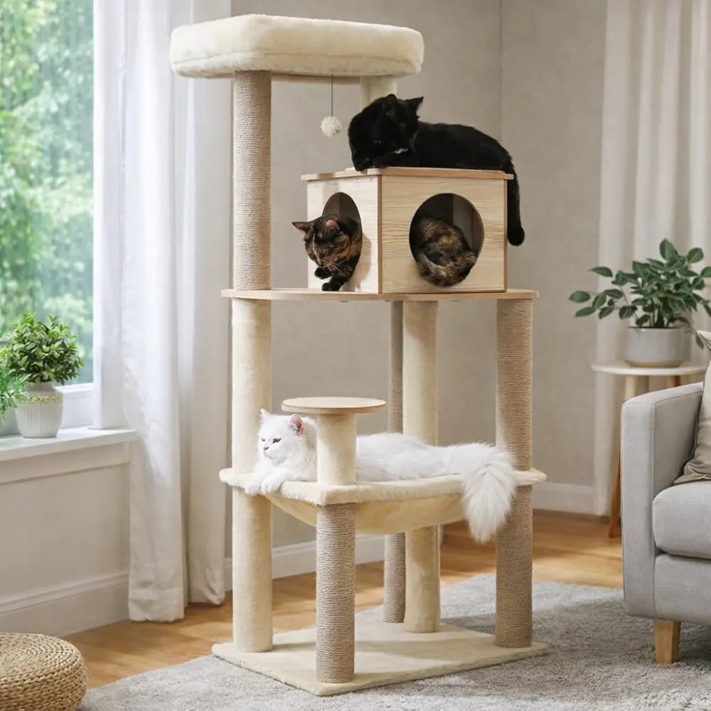 Arbre à chat bois avec hamac et condo fermé | FORESTA™