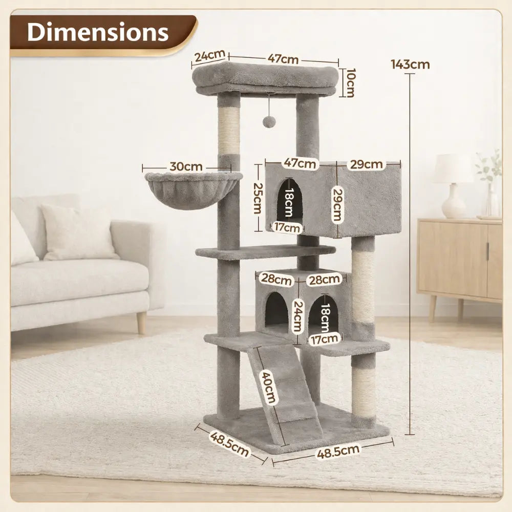 Arbre à chat en bois avec condo XXL et hamac | VELTO™