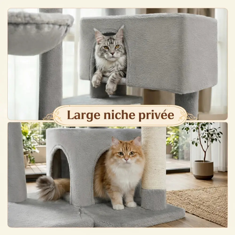 Arbre à chat en bois avec condo XXL et hamac | VELTO™
