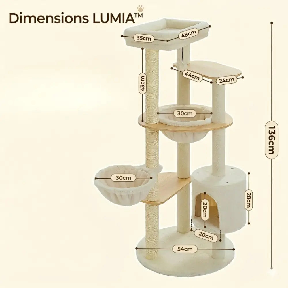 Arbre à chat bois avec hamacs suspendus et niches | LUMIA™