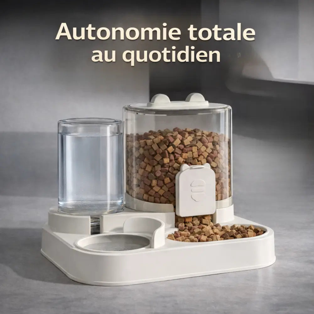 Distributeur de croquettes chat 2L autonome avec fontaine d’eau | BASICFEED™