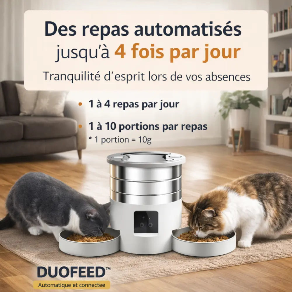 Distributeur automatique de croquettes chat 5L connecté Wifi | DUOFEED™