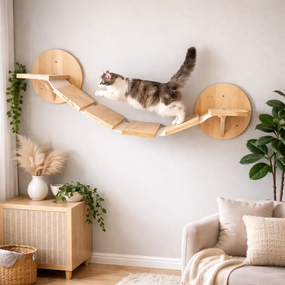 Étagère murale pour chat en bois avec pont suspendu | LOOP