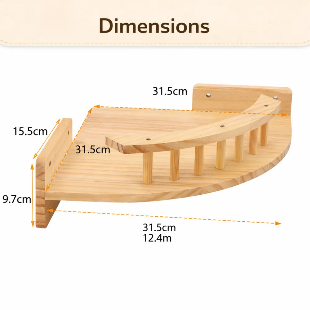Étagère murale d’angle pour chat en bois avec rebords | LOOP ANGLE