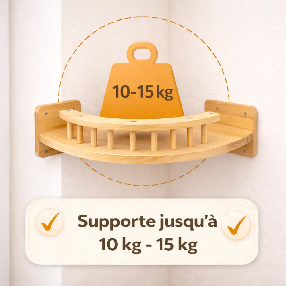 Étagère murale d’angle pour chat en bois avec rebords | LOOP ANGLE