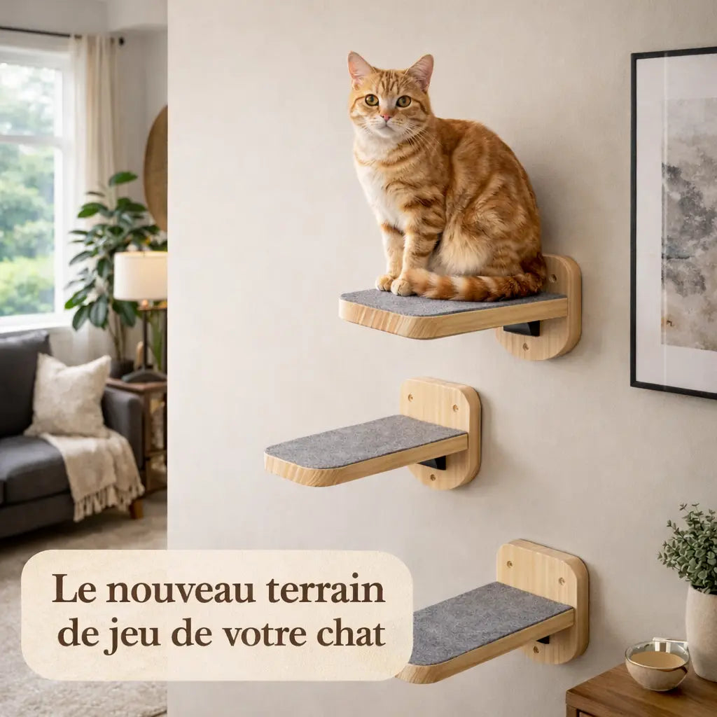 Étagères murales pour chat en bois avec tapis antidérapant | ALTIS
