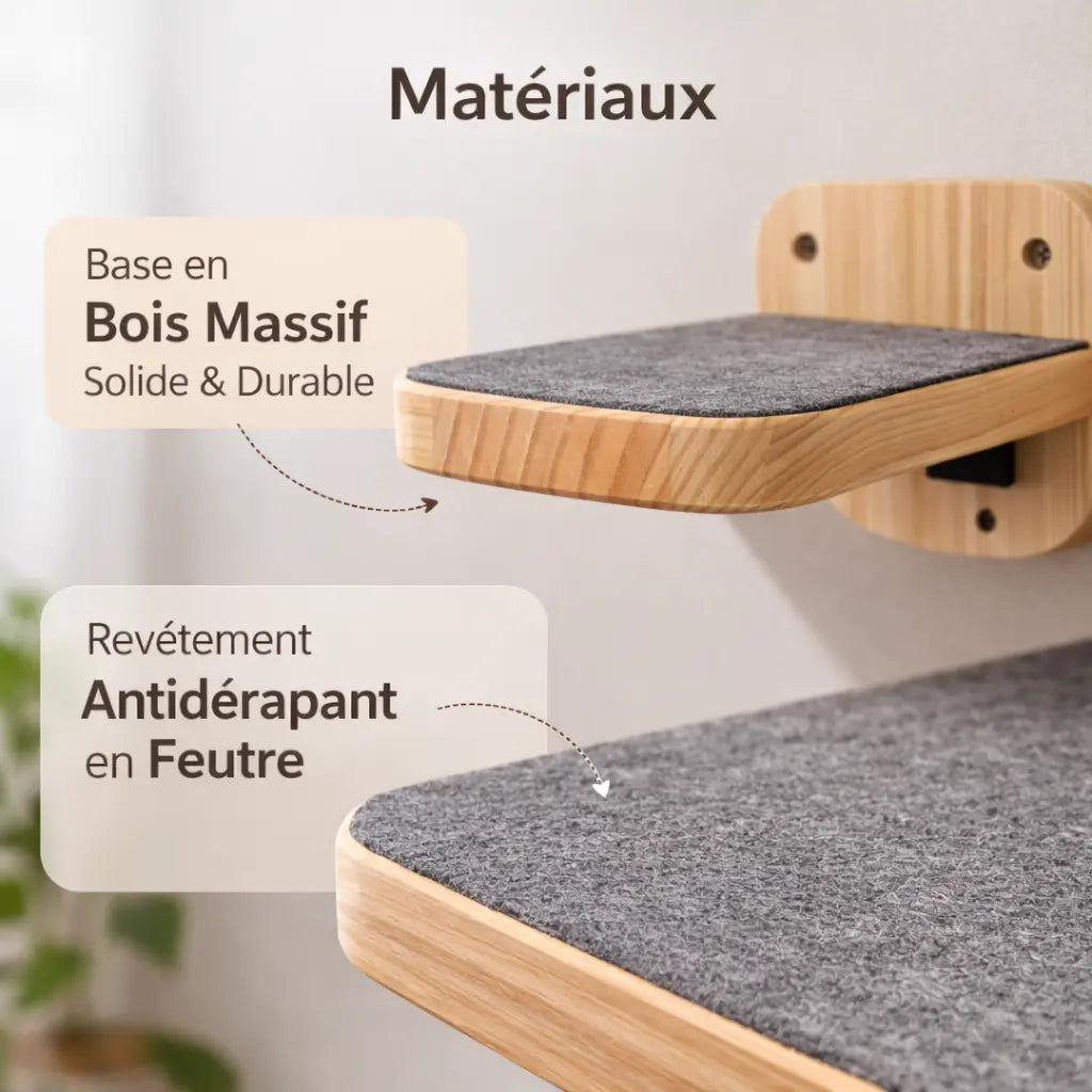 Étagères murales pour chat en bois avec tapis antidérapant | ALTIS