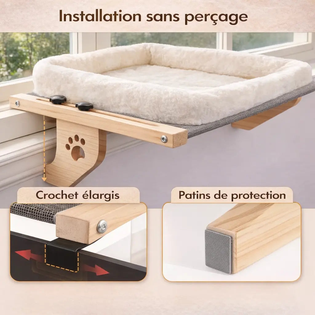 Hamac chat fenêtre moelleux avec support réglable | NEST