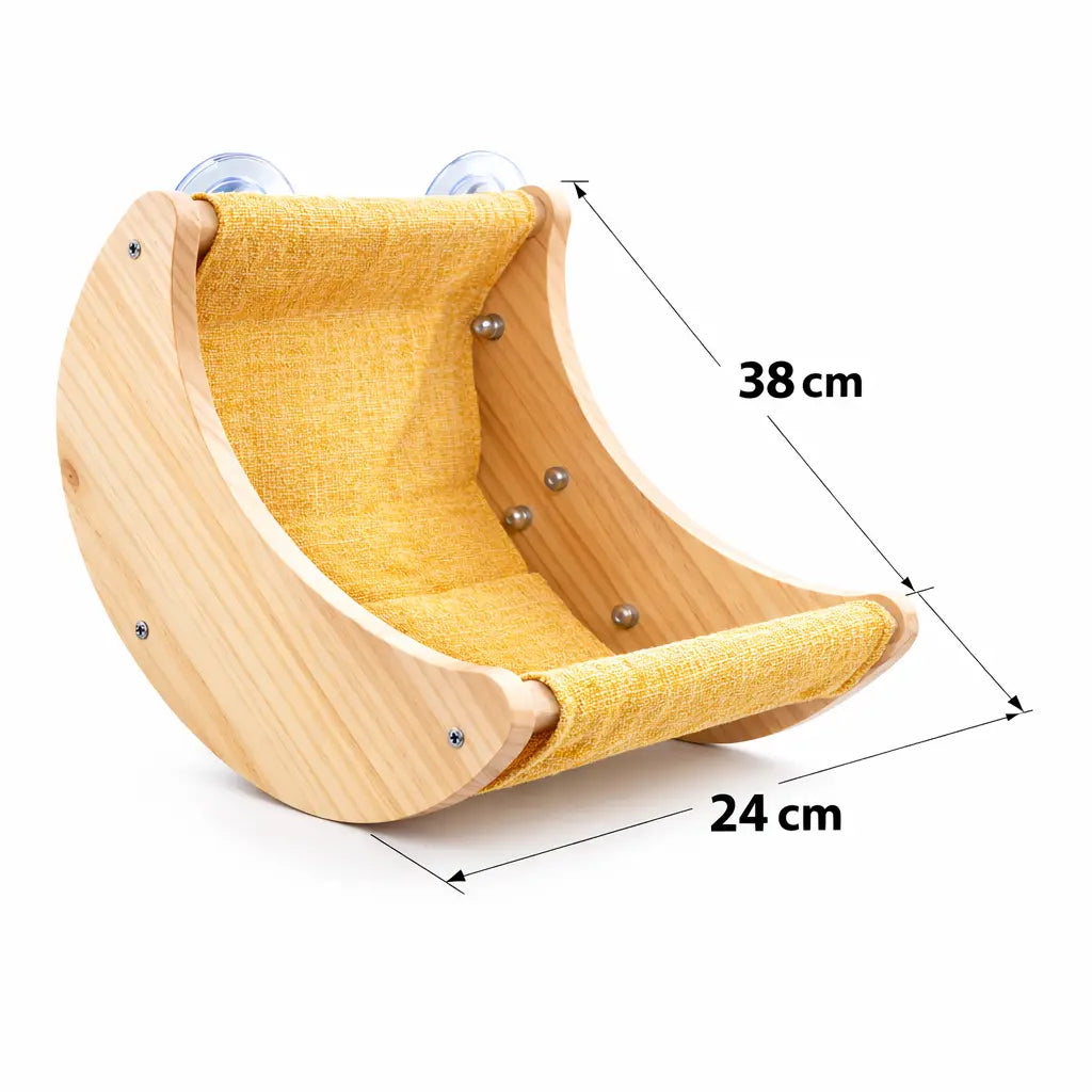 Hamac chat fenêtre courbé en bois design | ORION