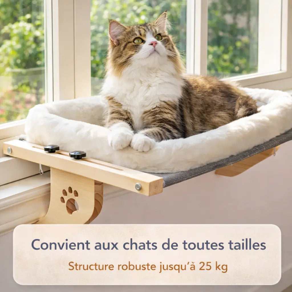 Hamac chat fenêtre moelleux avec support réglable | NEST