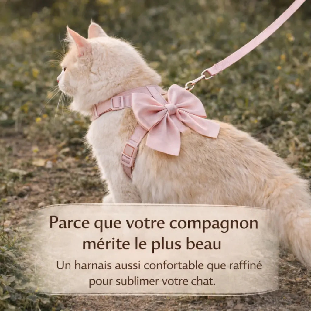 Harnais chat avec laisse et nœud papillon élégant | BELLA™