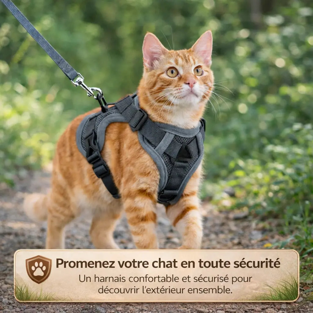 Harnais chat avec laisse et bandes réfléchissantes | NEO