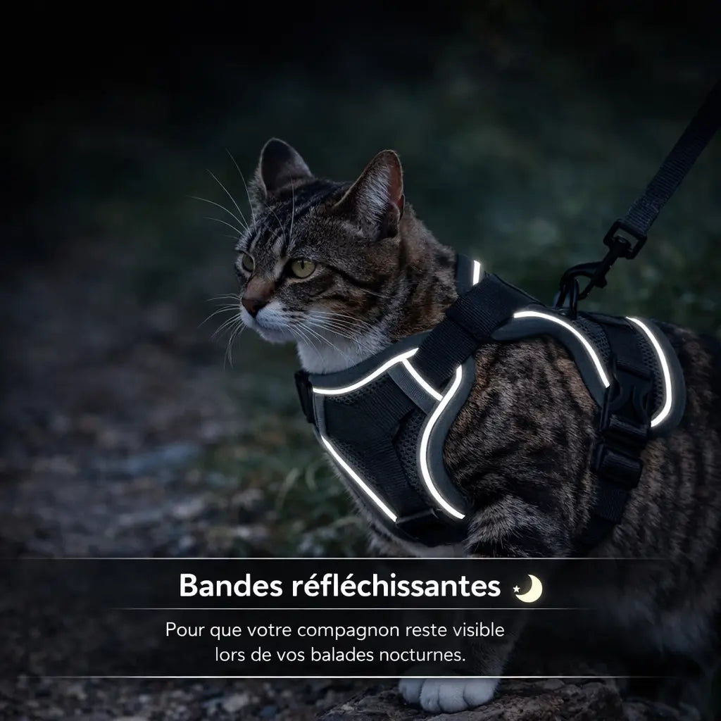 Harnais chat avec laisse et bandes réfléchissantes | NEO