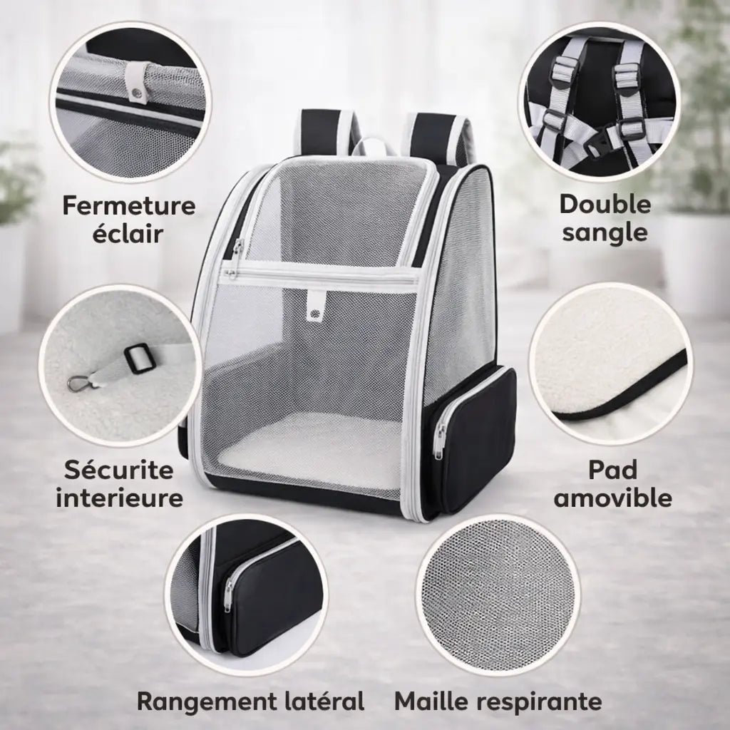 Sac à dos pour chat respirant en maille 3 faces ventilées | AIRA