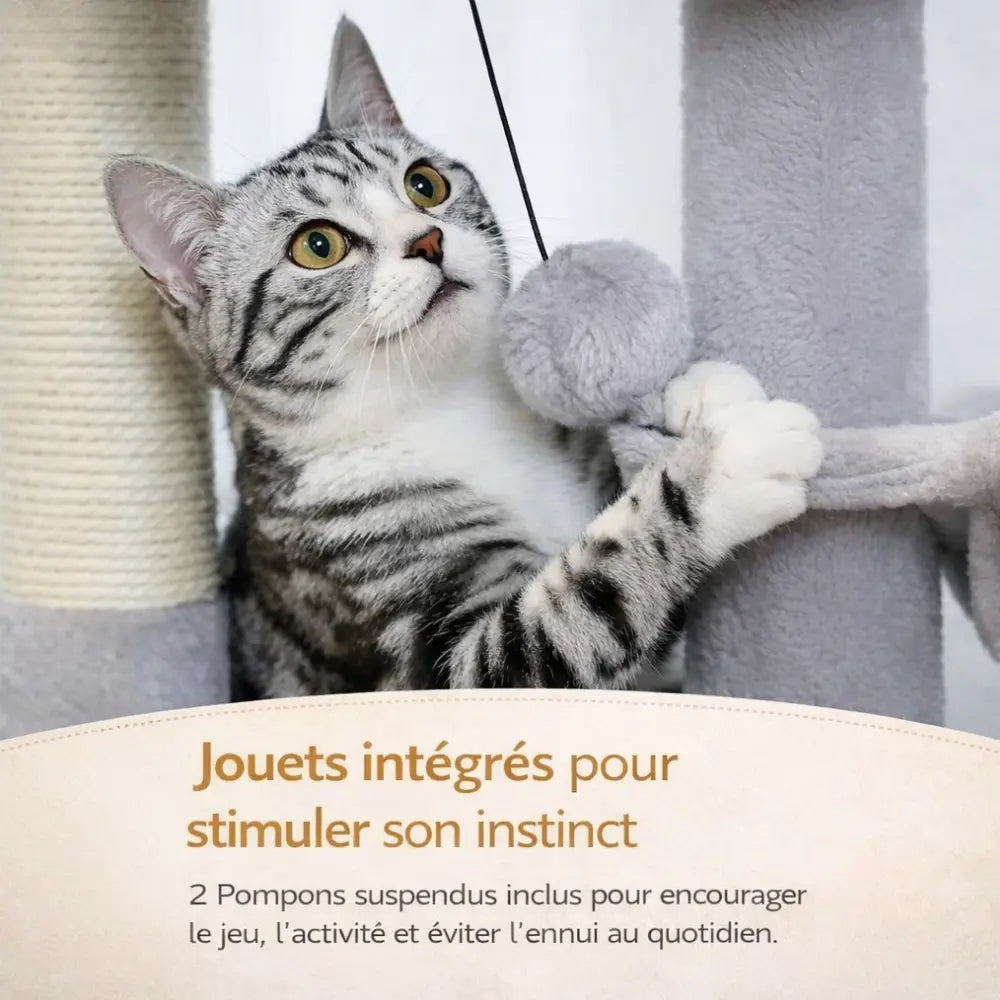 Petit arbre à chat en bois avec hamac, niche et griffoirs | NIDO™