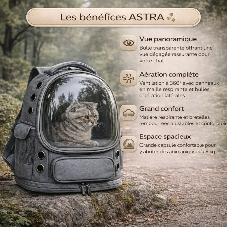 Sac à dos pour chat avec bulle panoramique respirante | ASTRA